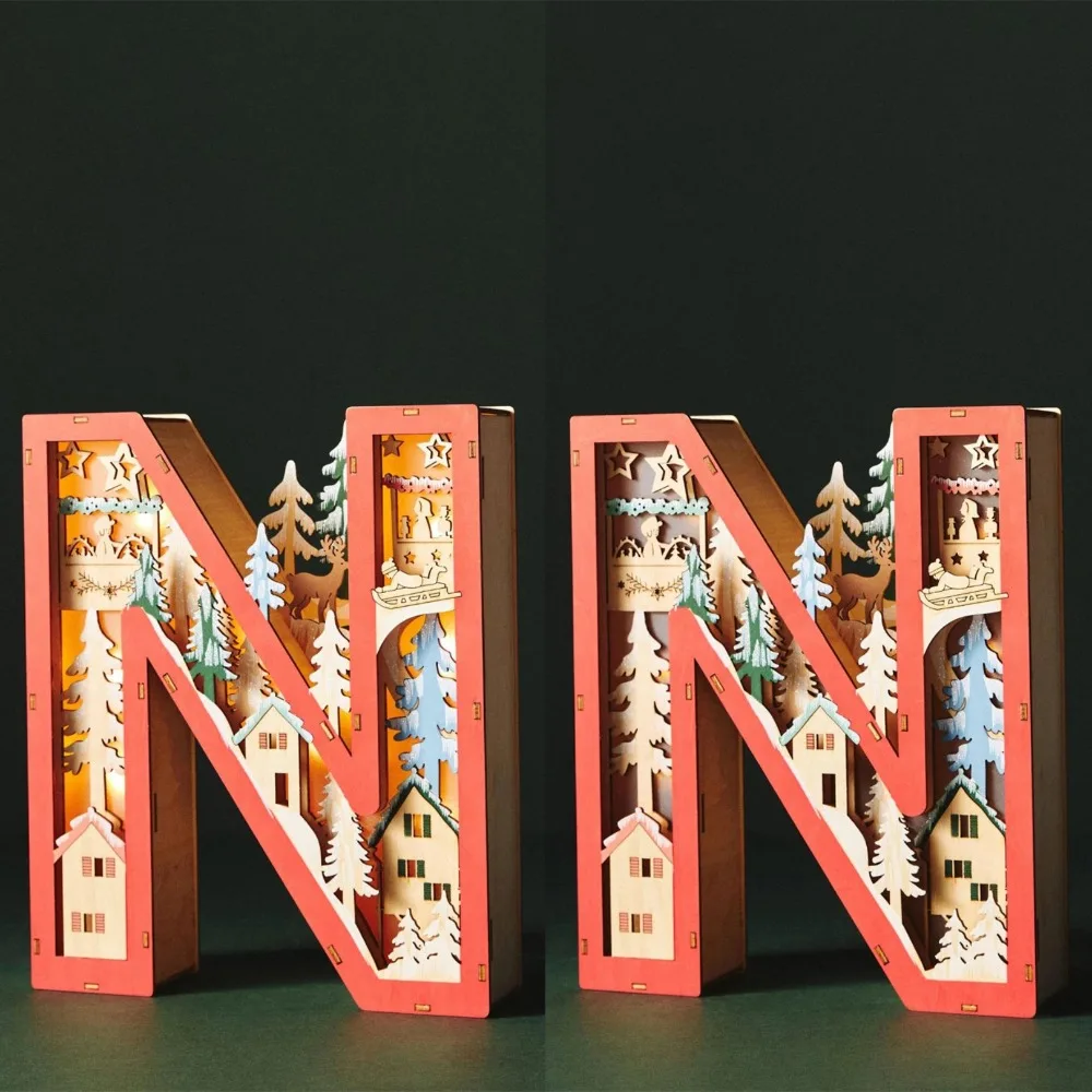 Wooden LED Hollow Out Alphabet Decor Set Home Decoration Crafts Festival Gift