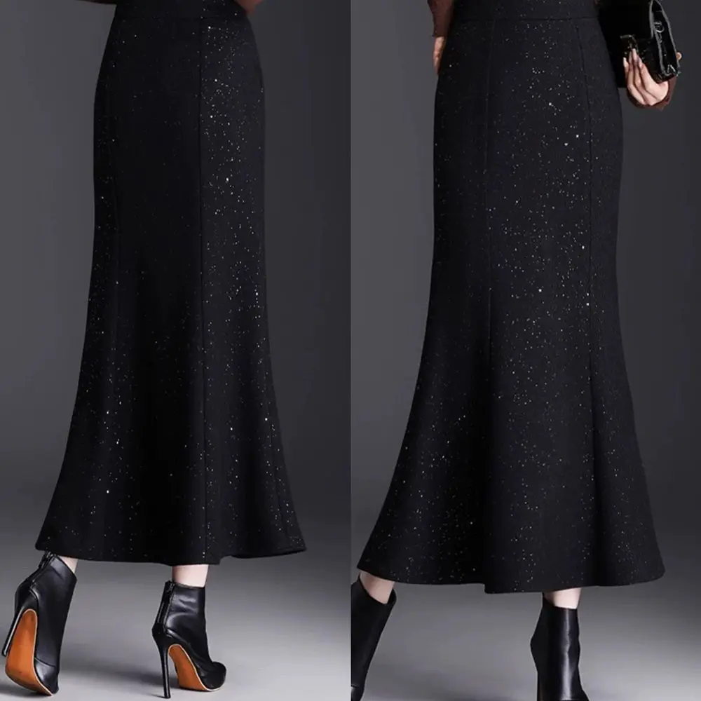 Lente Herfst Modieuze Glanzende Zijden Fishtail Rok Hoge Taille Nieuwe Rok Middellange Rok Dames