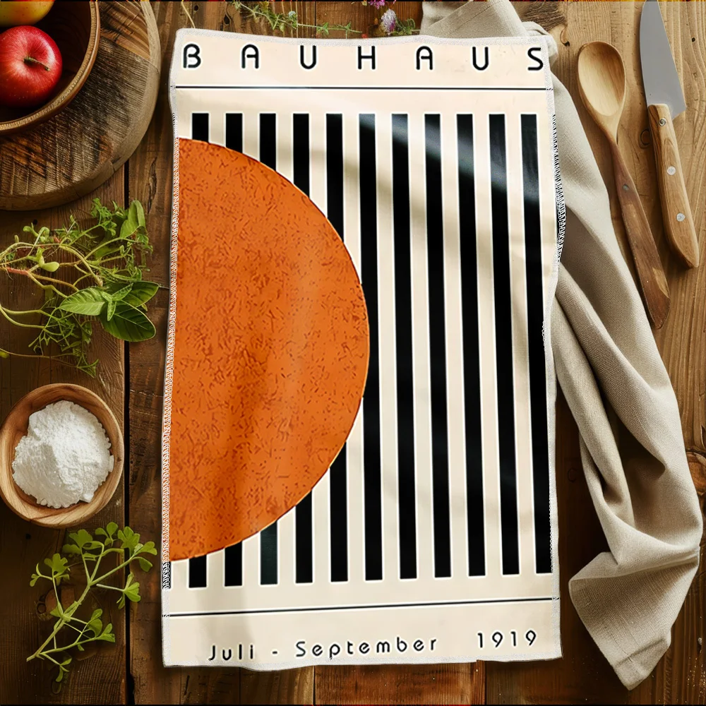 1pc Bauhaus Retro Geometric Stripe Printed Scrub Cloth，Soft Face Towel & Hand Towel，Perfect for Kitchen，Living Room，Study，Studio