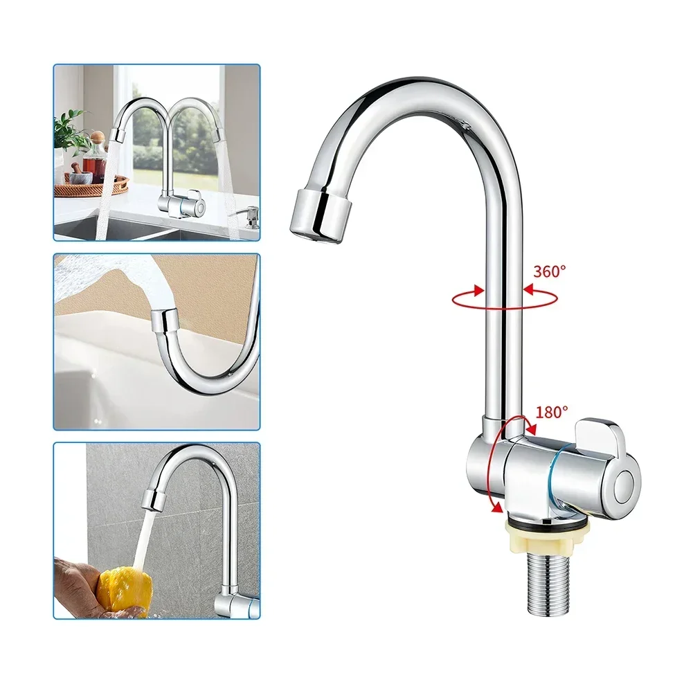 Single Cold Faucet 360 Rotating Faucet Compatible With Standard Sinks Easy Installation Leak-proof For RVs For Yachts