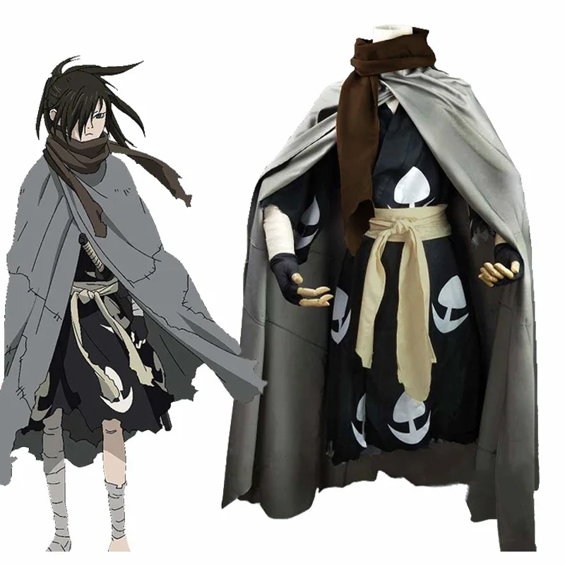 

New Fashion Anime Dororo Cosplay Costume Hyakkimaru Kimono Cosplay Costume Halloween Cloak+Kimono+Scarf Full Set Wigs