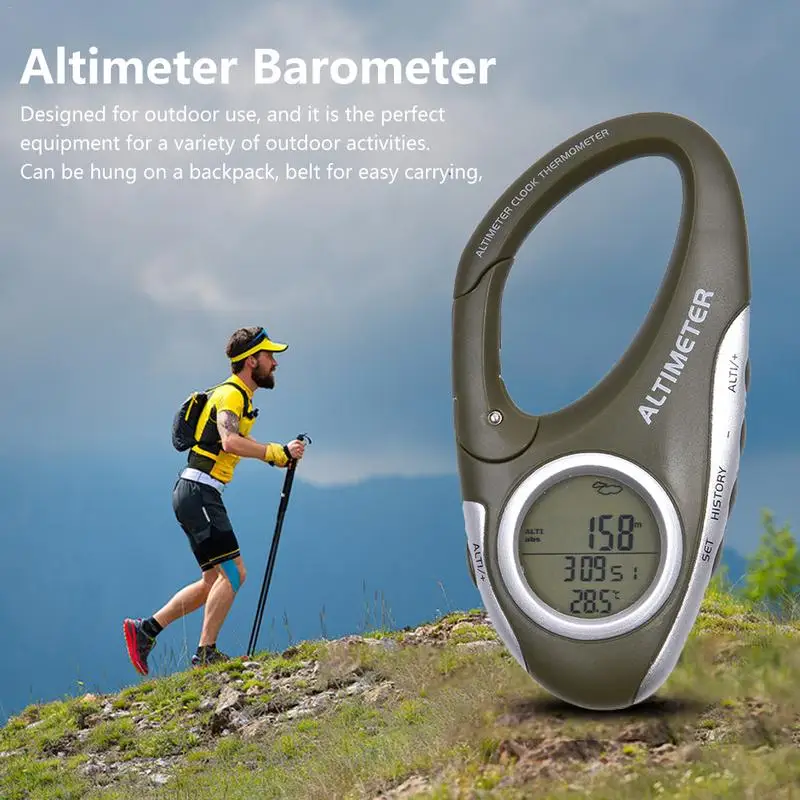 Outdoor Camping Climbing Altimeter Carabiner Barometer Height Measuring Carabiner Altimeter with Thermometer Weather Monitor