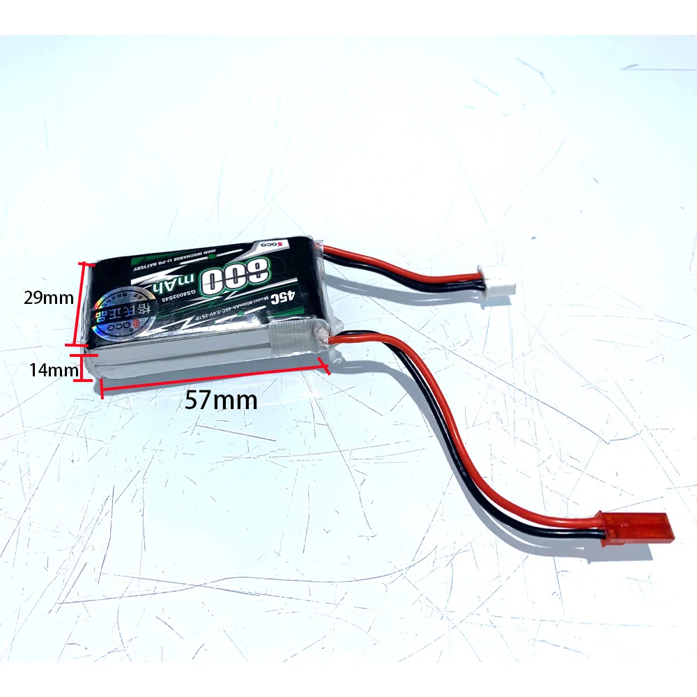 800mah 2S  7.4V LiPO Battery JST Plug 57x29x14mm For LESU Skid-Steer RC Hydraulic Loader DIY Car Airplane Model