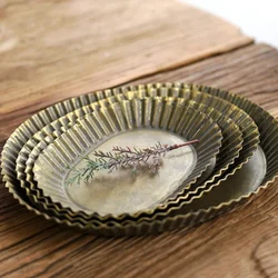 Unique Floral Rim Handcrafted Vintage Antique Metal Tray Ribboned Oval Iron Tray Rustic Retro Tray for Home Church Wedding Decor