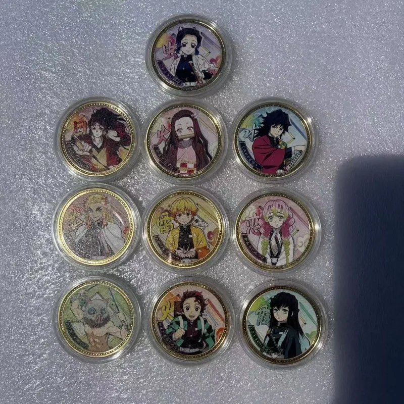 

10 pcs New Demon Slayer Kawaii anime Tanjiro Yadouzi peripheral commemorative coins cute creative cartoon collectible toy gift