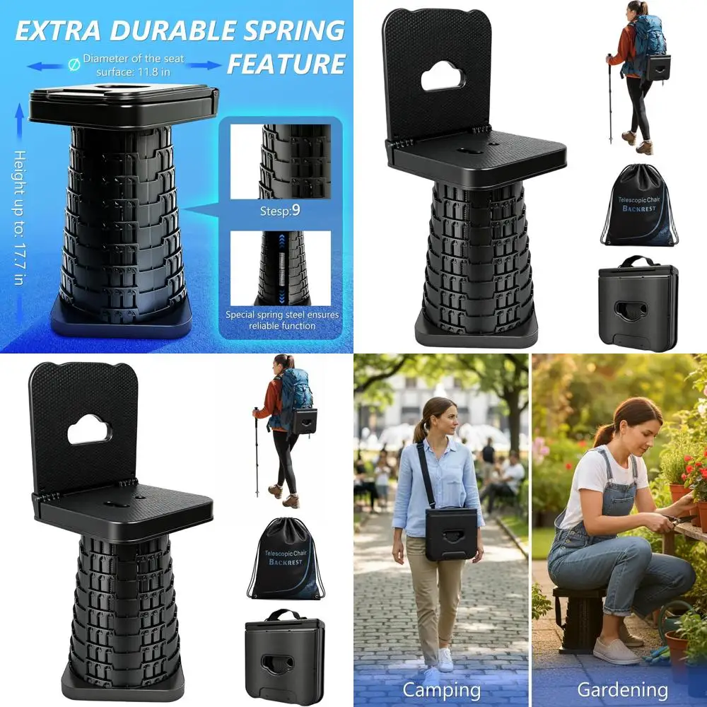 

Улучшенный складной стул со спинкой, портативное телескопическое сиденье с сумкой для переноски, квадратный складной стул для кемпинга, садоводства и рыбалки
