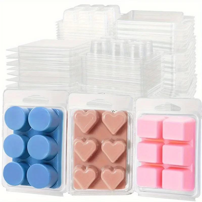 

Высококачественные прозрачные пластиковые контейнеры для восковых свечей (50/100 шт.), квадратные и в форме сердца, без фитилей