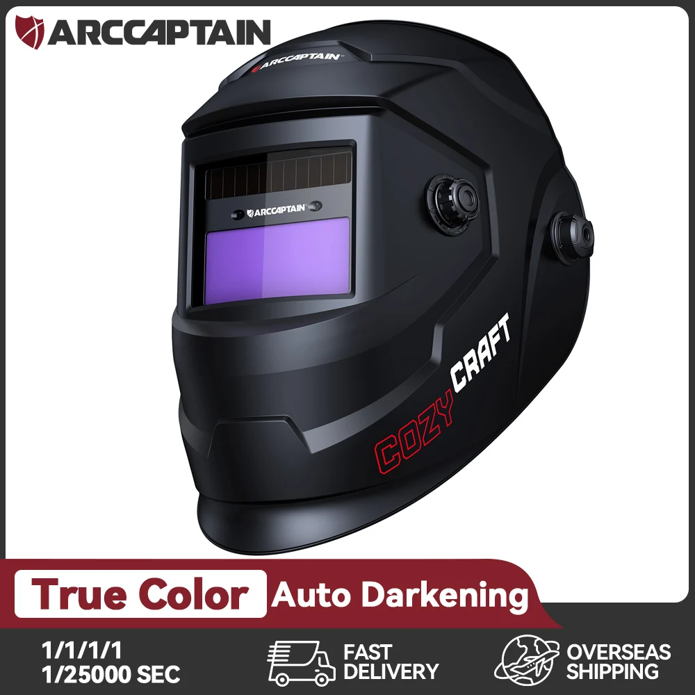 ARCCAPTAIN Welding Helmet True Color Auto Darkening Solar Powered MIG TIG ARC Welder Hood 1/1/1/1 Top Optical Welding Mask