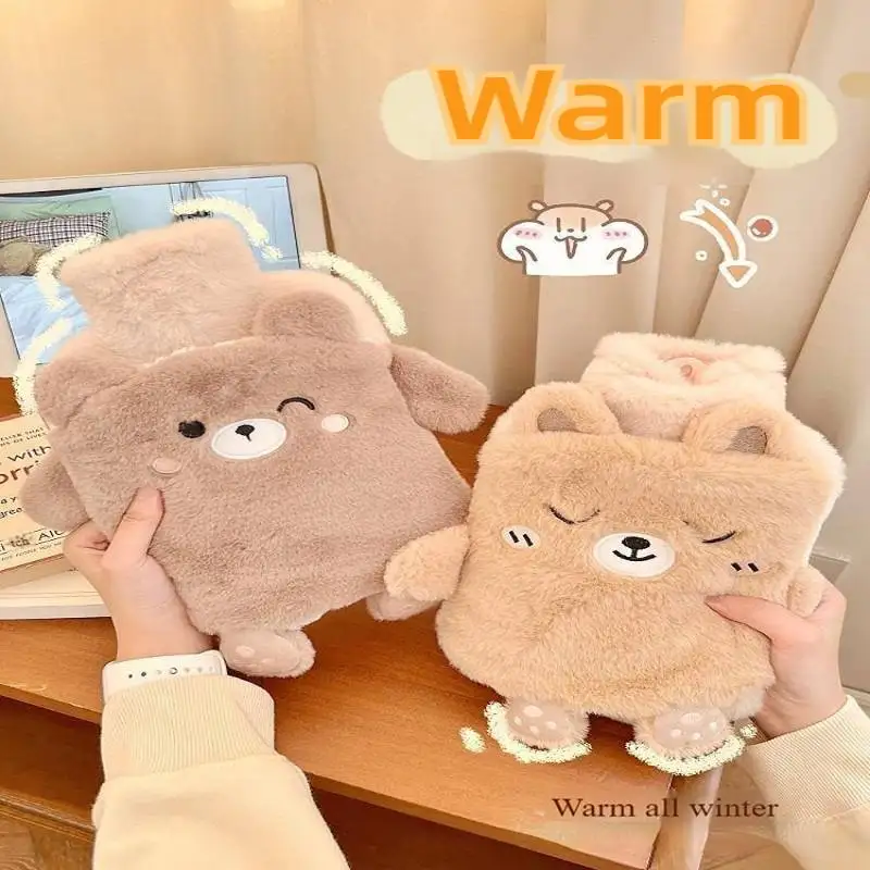 Cartoon Plush Hot Water Bottles PVC Hand Warmer Foot Belly Hot Water Bag Water Filling Explosion-proof Warmer for Women Period