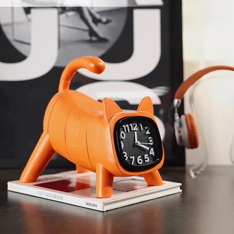 Big Size Orange Cat Alarm Clock - Crocodile Elephant  Table Clocks , Kids Chirden Gift Resin Clocks Battery Operated