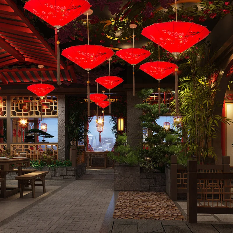 Fabric umbrella chandelier bamboo lamp hall creative retro Sushi restaurant club exhibition hall corridor Pendant lamp