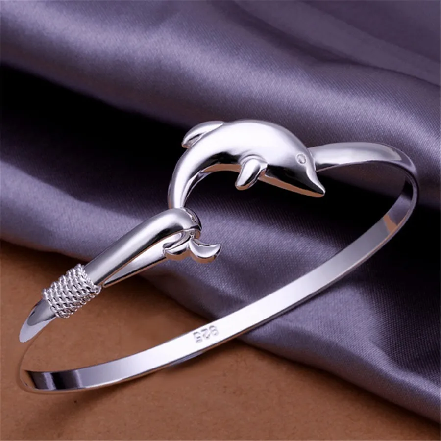 New Listing Simple Fashion Package Mail 925 Sterling Silver Accessories  Elegant Women Dolphin Singlet Bangle Bracelet