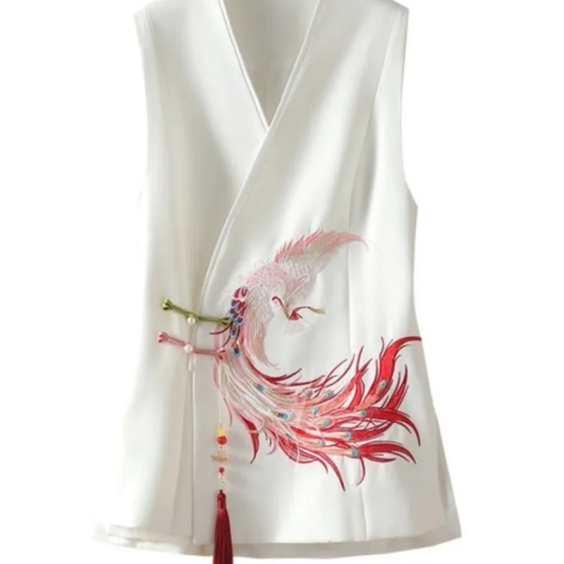 

2025 Pregnant Women's New Chinese Style Vest Maternity Autumn New Embroidered White Vest Top Women's Sleeveless Top Vest LH067