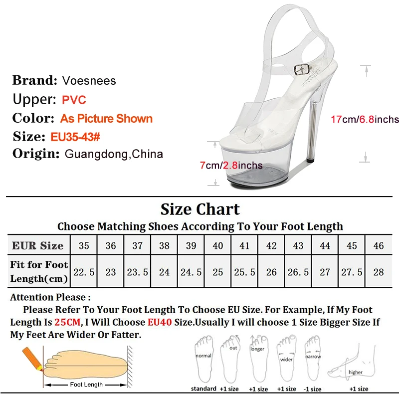 Ankle Buckle Strap Transparent Sandals Woman Platform 17CM Super High Heels Clear PVC Summer Plus Size Women Pole Dance Shoes