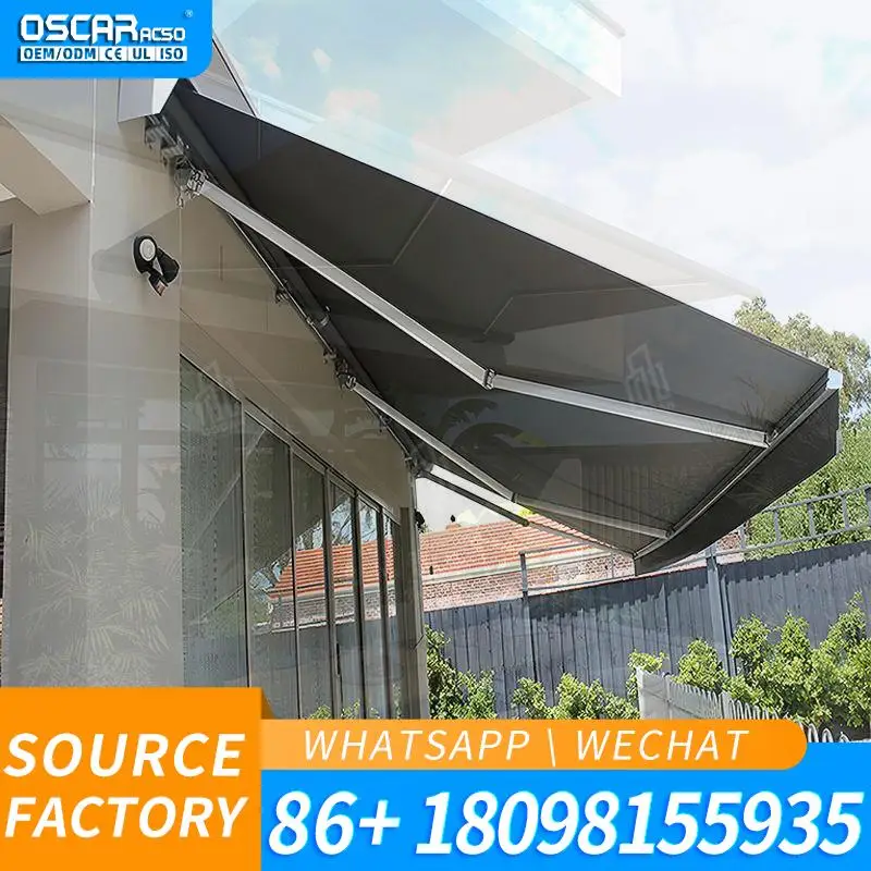 Exterior Thermal Break Retractable Sun Shade Waterproof Sunproof Pvc Aluminum Pergola for House Villa Outside Retractable Awning