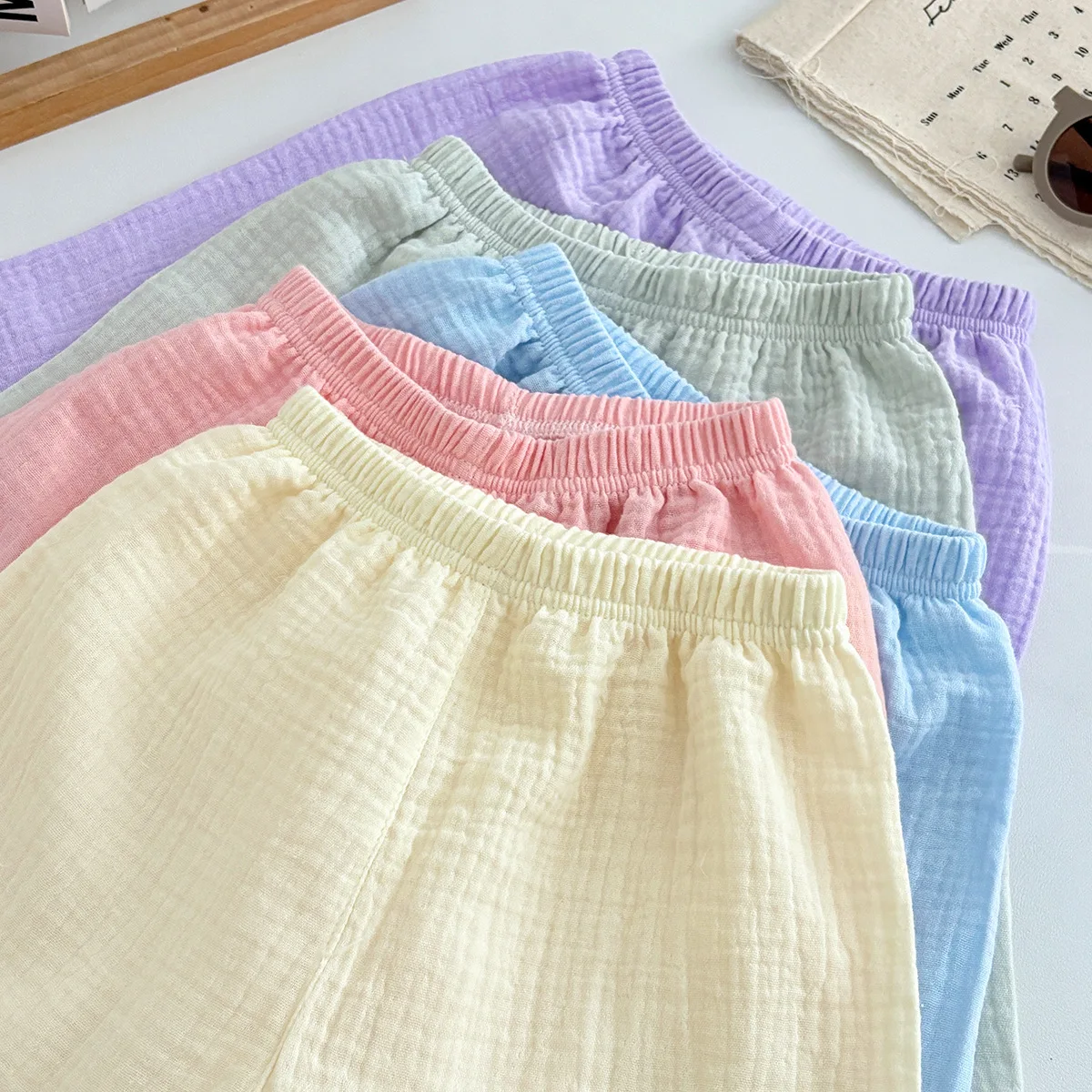 소년 소녀 여름 복장 아기 모슬린 코튼 홈웨어 의류 셔츠 반바지 정장 어린이 잠옷 탑 + 바지 세트 2pcs 1-12T