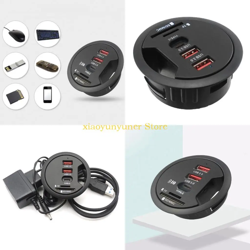 

P9JB EU US Desktop Grommet Hole Desk Mounting 3 Ports USB Type C Adapter Adapter