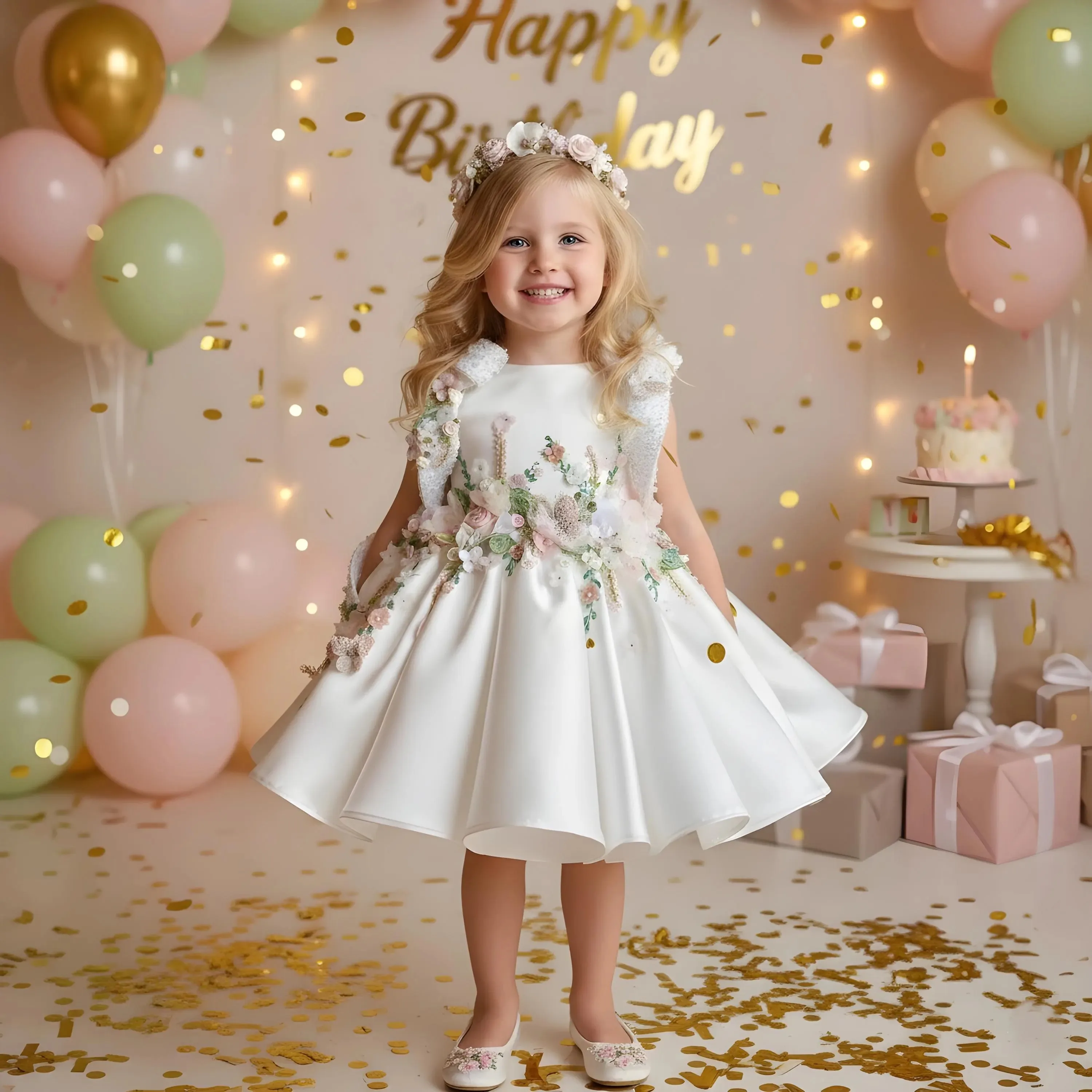 

Custom Luxury Flower Girl Dress Wedding Gown Birthday Party Pageant Catwalk 3D Floral Satin Party Dress فساتين اطفال