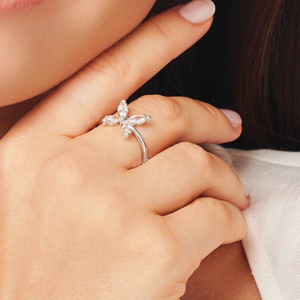 Ring Happy Butterfly White Stones Europe Fine Jewerly For Women Summer Romantic Gift In 925 Sterling Silver image 2