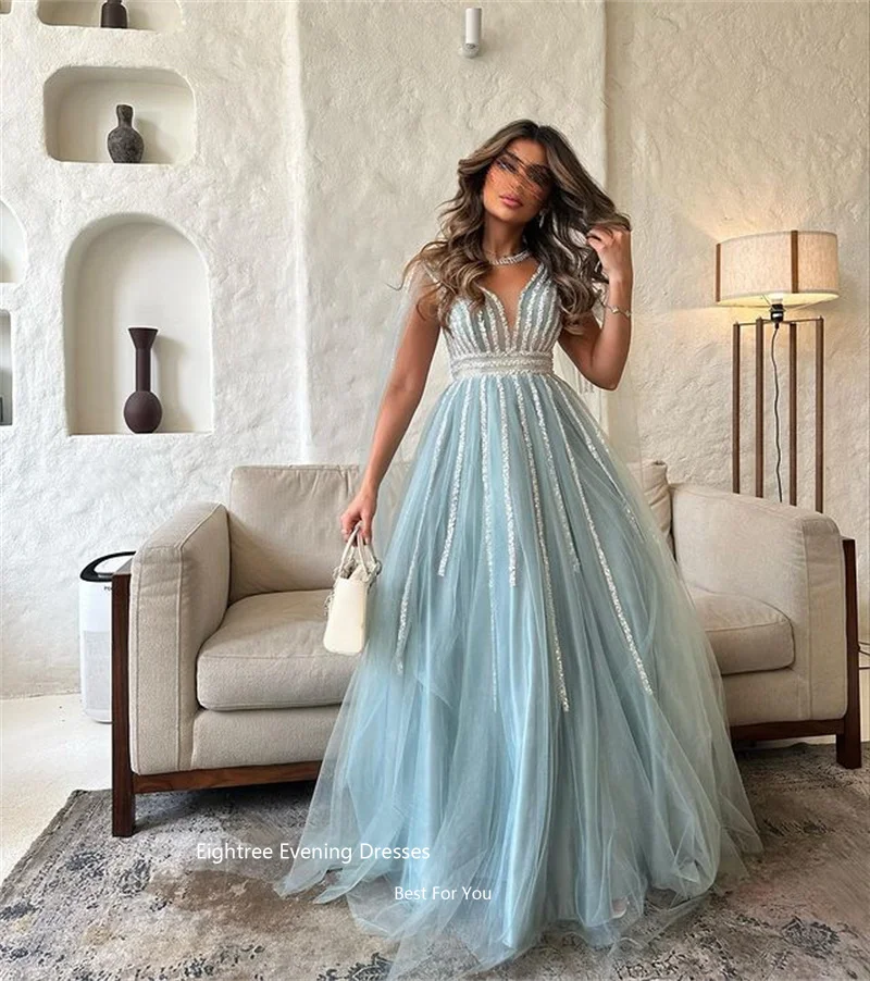 فساتين سهرة من Eightree بلون الشمبانيا من التل على شكل قلب طويل على شكل حرف A Vestidos De Fiesta أنيقة الفقرة Mujer 2023 Abendkleider Dubai