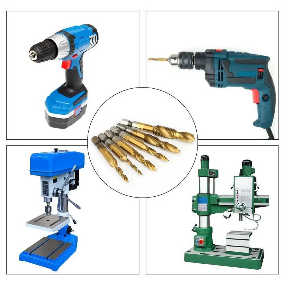 Tige hexagonale plaquée titane, filetage de vis HSS, mèches MeaccelerTap, composé de machine à vis, M3 figuré, M5, M6, M8, M10, outils à main, 6 pièces