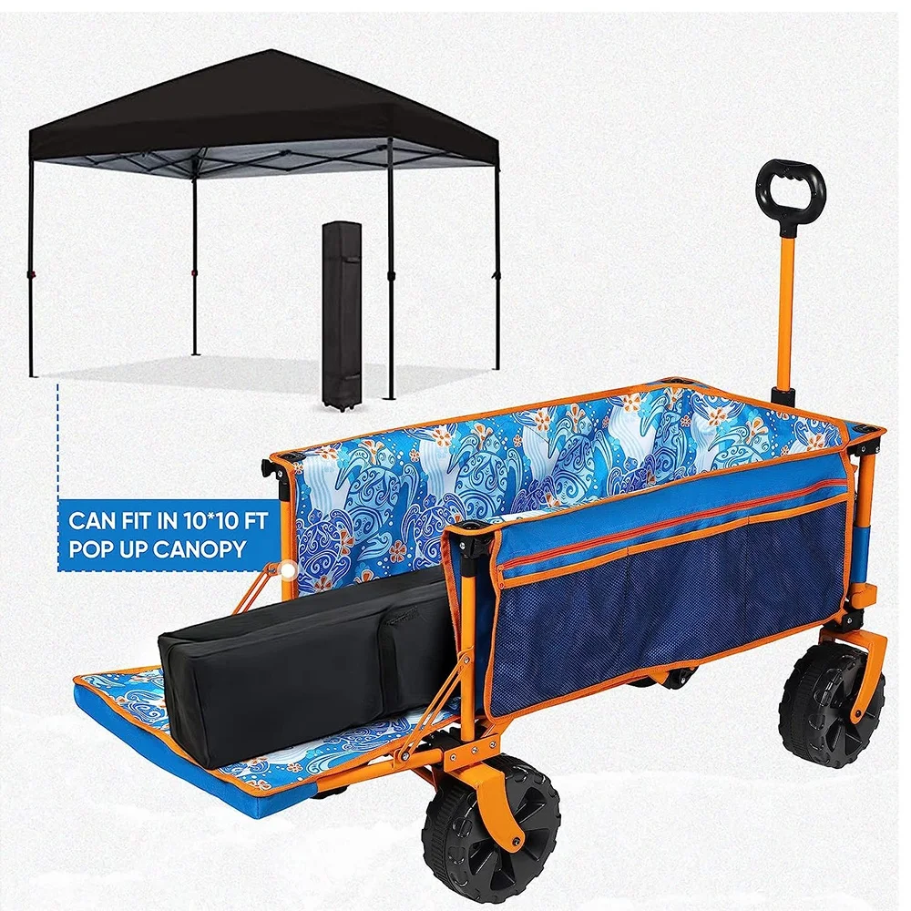 Adjustable Handle Outdoor Alloy Steel Camping Garden Carts Multicolor Beach Wagon Carts with Big Wheels