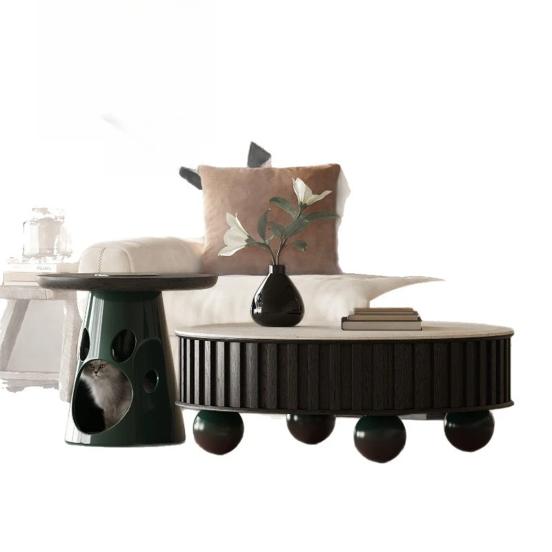 Marble coffee table light luxury high-end living room round coffee table combination