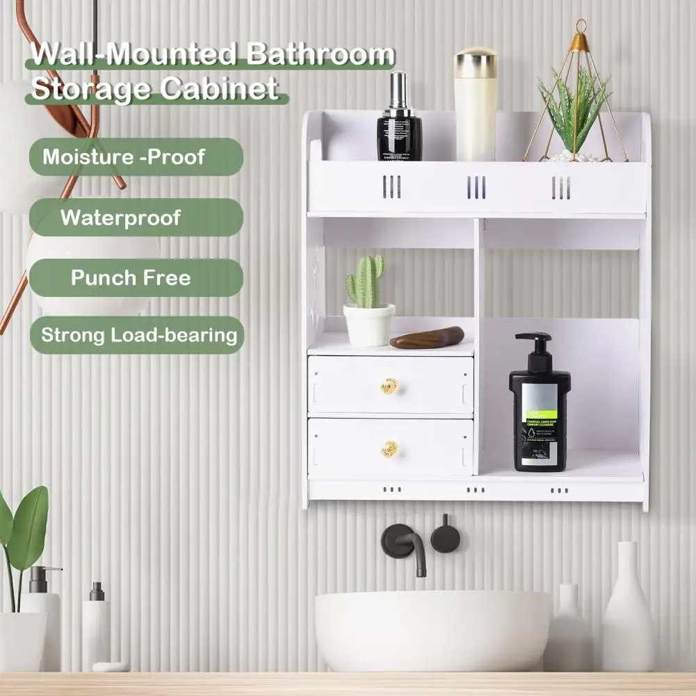 Mueble de baño con flor hueca tallada, mueble de almacenamiento de baño montado en la pared, estante de almacenamiento para inodoro de baño