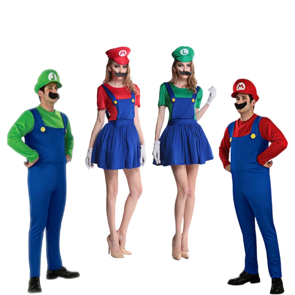 Disguise Men Luigi Deluxe Adult Costume Super Brothers Costume Cosplay Fancy Dress Outfit Halloween womens with Hat and Mustache