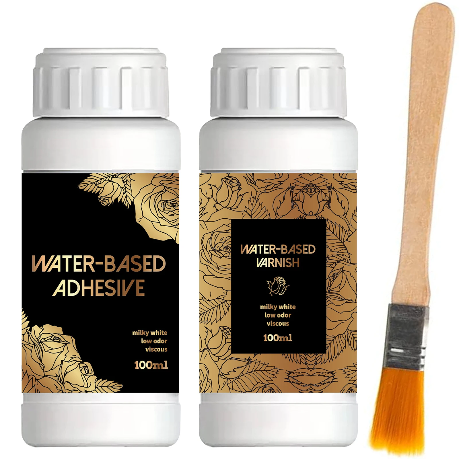 100ML/200ML Golden Foil Adhesive Kit - Water-Based Metallic Glue with Brush for Crafts, Painting & Art Projects