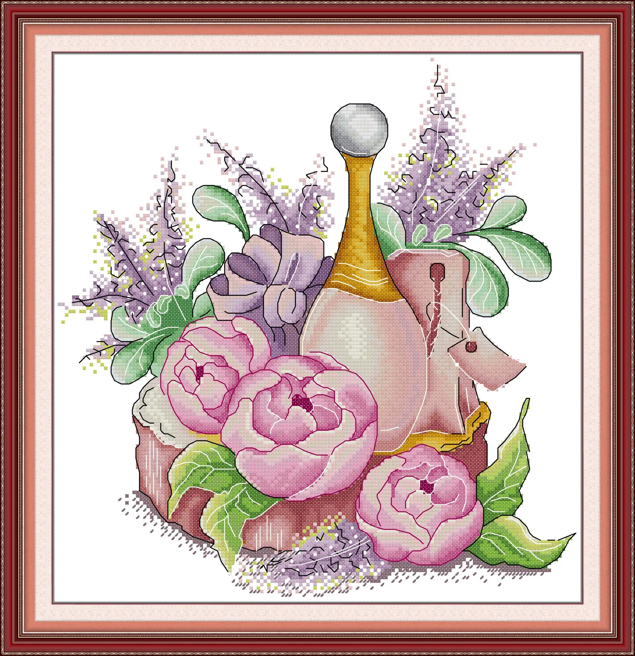 

Maydear Full Cross Stitch Kit, 11CT/14CT/16CT/9CT Aida Fabric,DMC Threads Sewing Pattern Embroidery Set-Peony Perfume