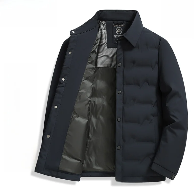 

Lightweight Casual Pure Color Men's down Jaet Busin Casual Dad Clothes Outerwear Flip Collar Du down Coat