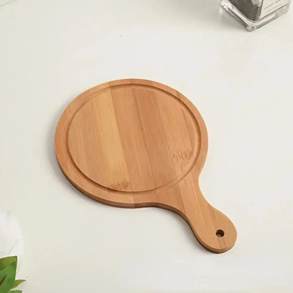 1Pcs Stone Cutting Bamboo Pizza Tray 6/7/8/9/10 Inch Platter Wooden Pizza Board Round with Handle Cake Bakeware Baking Tray