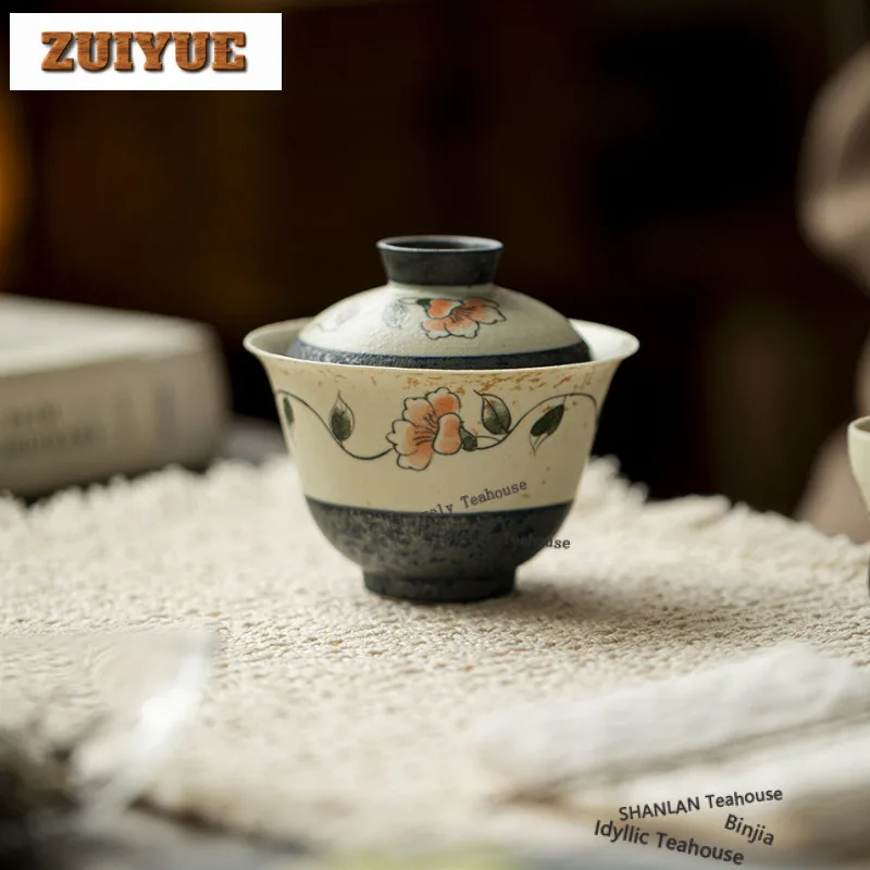 

150 мл ручная роспись камелии Гаявань древний чайный напиток чайная миска с крышкой комплект крышка для заваривания чая миска чайный набор аксессуары украшения