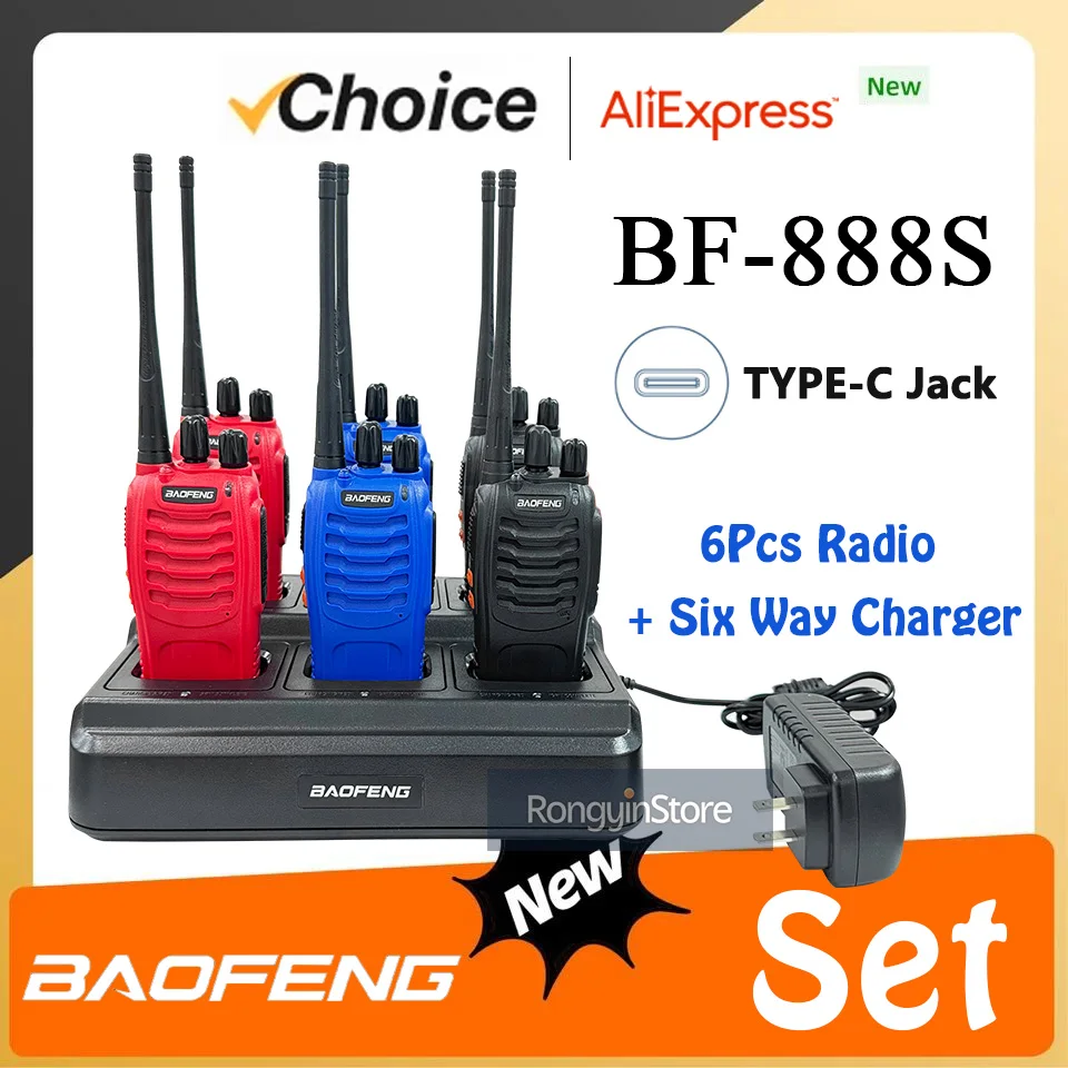 

Baofeng BF-888S Walkie Talkie With 888S Six Way Charger EU/US/UK UHF Portable Amateur Long Range Mini Two Way Radios Type-C Jack