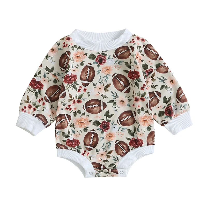 

Autumn Newborn Baby Girl Boy Clothes Football Print Baby Rompers Long Sleeve Toddler Sweatshirt Jumpsuit Infant Clothing 0-18M