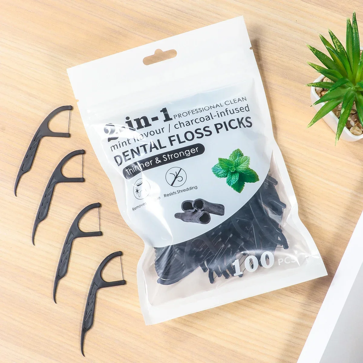 30/100/300/500pcs Large Mouthed Mint Bamboo Charcoal Dental Floss - Fresh Breath Cleaning - Regular Preparation for Work and Out