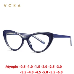 VCKA Women Myopia Glasses Frame High quality TR90 Cat Eye Anti Blue Light Custom Prescription Optical Eyewear -0.50 TO -10