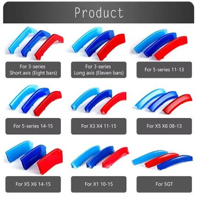 3Pcs Car Grille Trim Strip For BMW X1 X2 X3 X4 X5 X6 X7 E84 F48 F49 F39  F25 G01 F26 G02 E70 F15  G05 E71 E72 F16 G06 G07