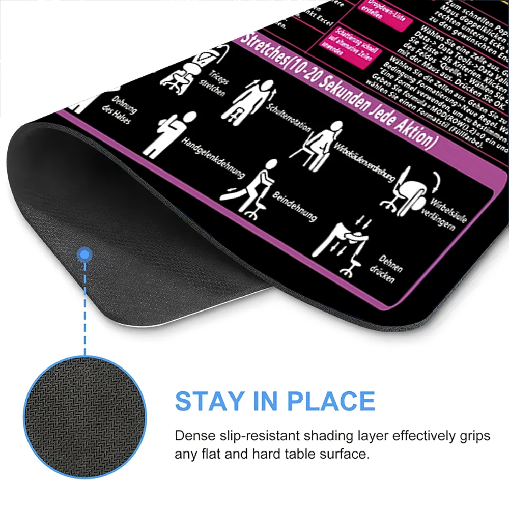 لوحة ماوس مفاتيح الاختصار الألمانية، قاعدة غير قابلة للانزلاق، حصيرة مكتبية تتميز بختصات لوحة المفاتيح، حصيرة إنتاجية مكتبية، مساعدة بكفاءة الكتابة #5