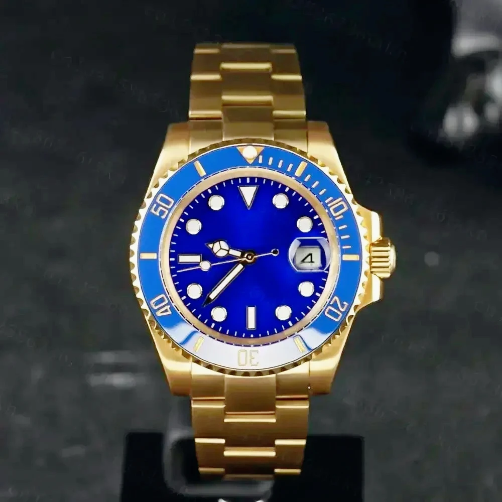 40mm Trendy Men Automatic Mechanical Watches Solid Stainless Steel Bracelet Silver Gold Black Blue Elegant Daily Luxury Style