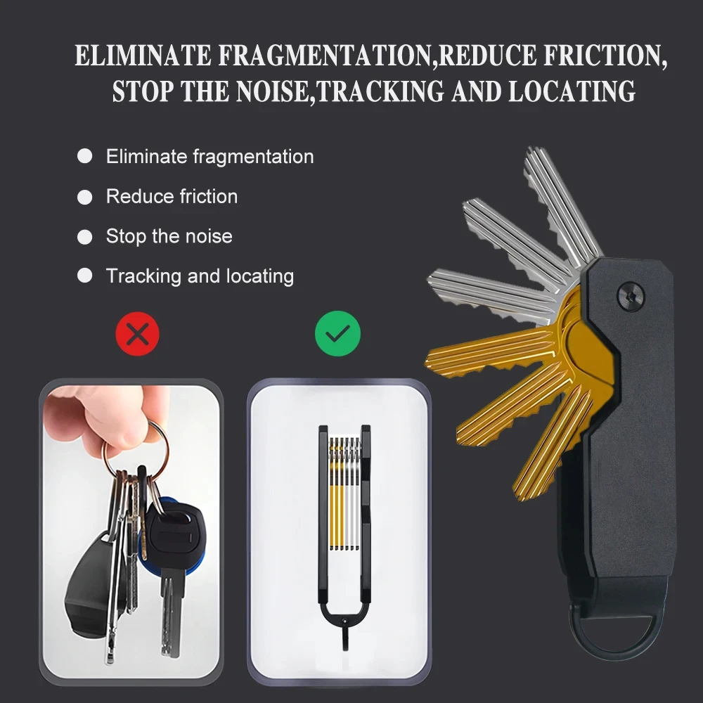 Mens Key Organizer Compact Metallic Key Holder Minimalist Innovative Keyholder Smart Keychain Secures 2-6 Keys 2024 Newest