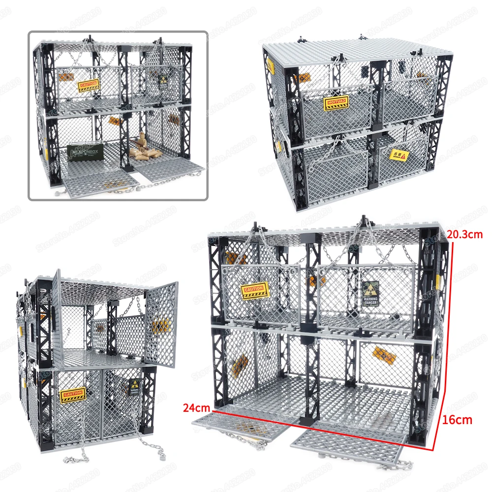 Double Layer Chainnet Prison Building Block Restricted Area Figures Captivity Doomsday Monster Zombie Model Child Gifts Boy Toys