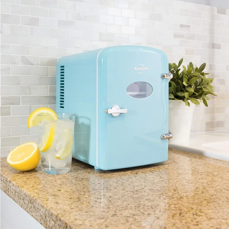 

Retro Mini Portable Fridge, 4L Compact Refrigerator, Includes 12V and AC Cords, Desktop Accessory for Home Office Dorm Travel.