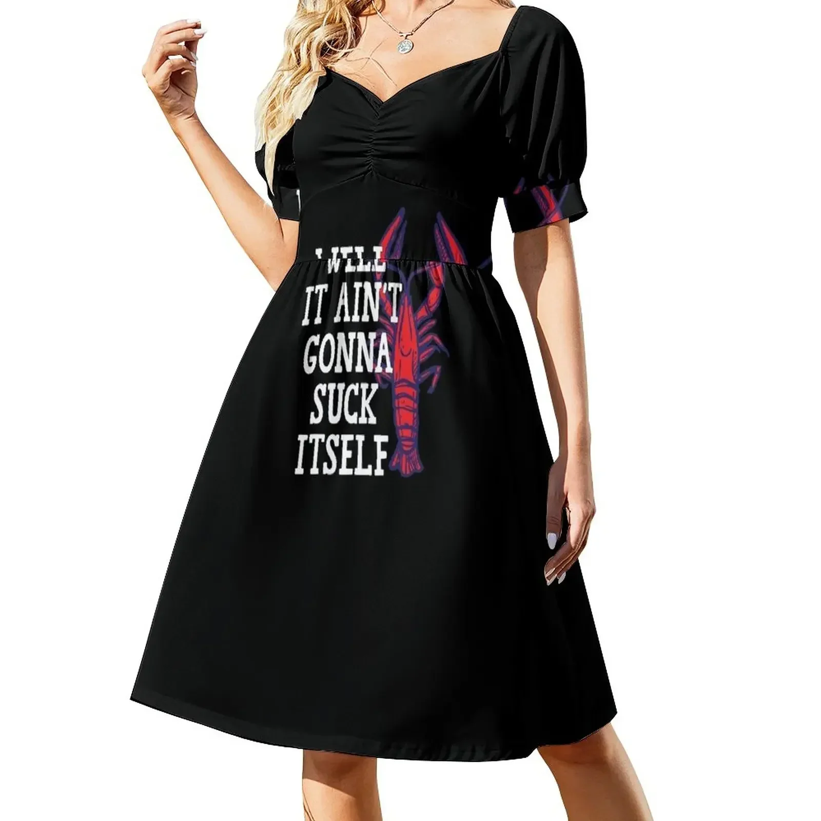 Nun It Ain't Gonna Suck Itself Lustiges Cajun Crawfish T-Shirt Kurzarmkleid Damen Luxus Partykleid Langarmkleider