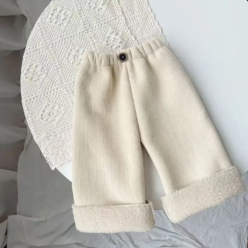2025 Kids' Fleece-Lined Wide Leg Pants Winter  Loose Fit Trousers Cozy Straight Cut for Baby Girls  Kids Clothes