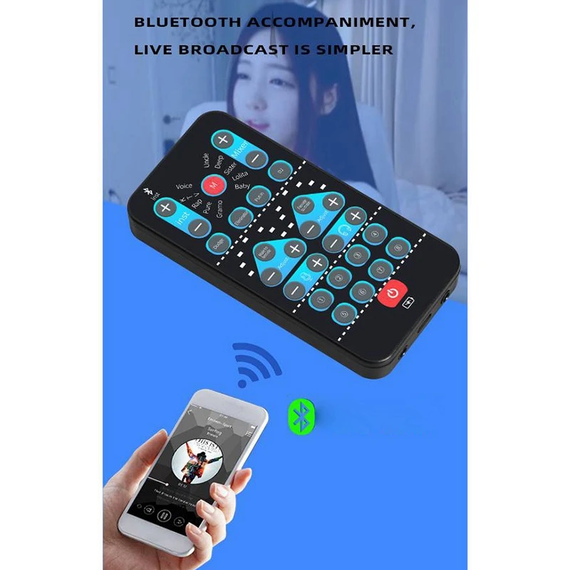 External Bluetooth Sound Card With 5 Scene Modes, 8 Sound Effects,For Android Phones, Iphones, Speakers, Live Broadcast