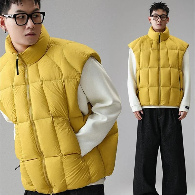 

Men's 90% White Du down Vest Stand Collar Puffer Vest Thiened 3D Sle Youthful Daily Wear Loose Fit Faionable Brand