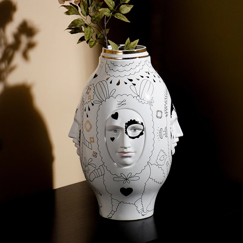 Custom handmade high end porcelain vase decoration modern simple home entrance decor large ceramic face flower  centerpiece