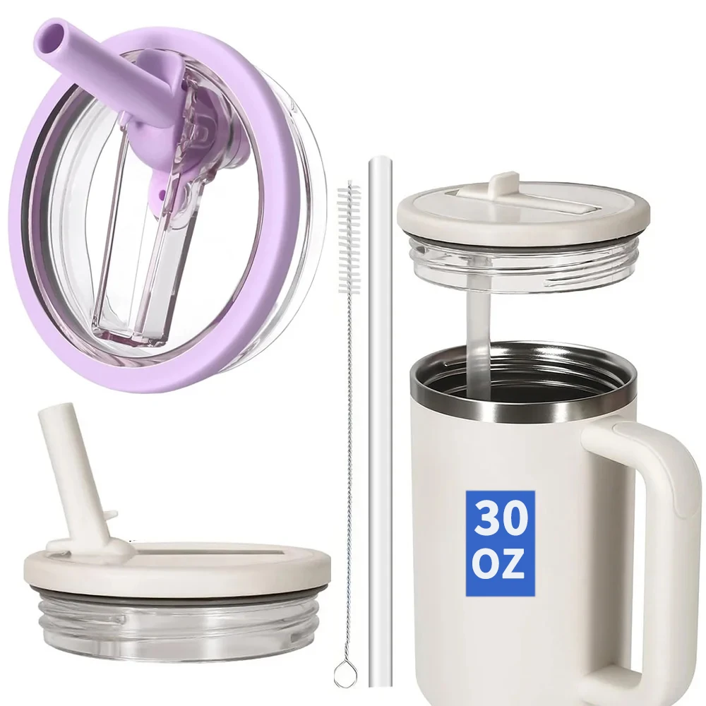 Couvercle de remplacement avec paille rabattable de 30 oz compatible avec le gobelet Stanley Quencher H2.0 Flow State, anti-fuite et anti-déversement, réutilisable